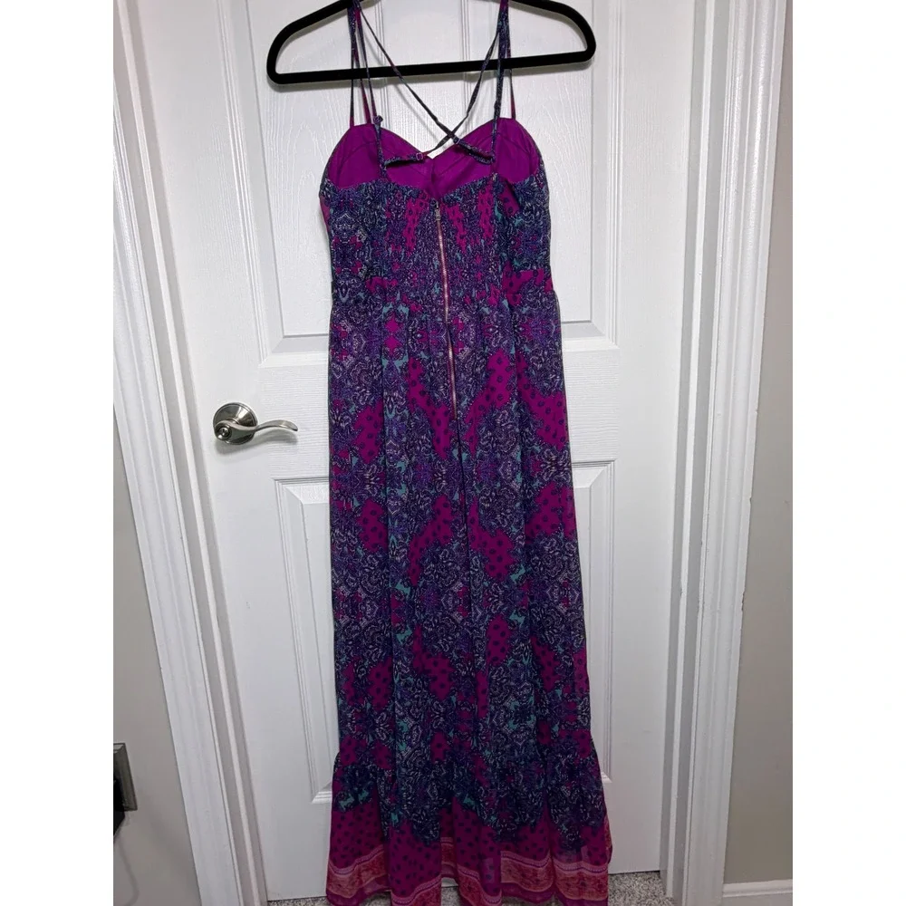 American Eagle Maxi Dress‎ Women Medium Purple Paisley Boho Smocked Back Chiffon